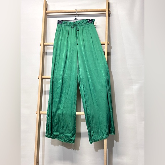 VENTI6 Vibrant kelly green silk blend wide leg palazzo pants size S - Picture 4 of 11